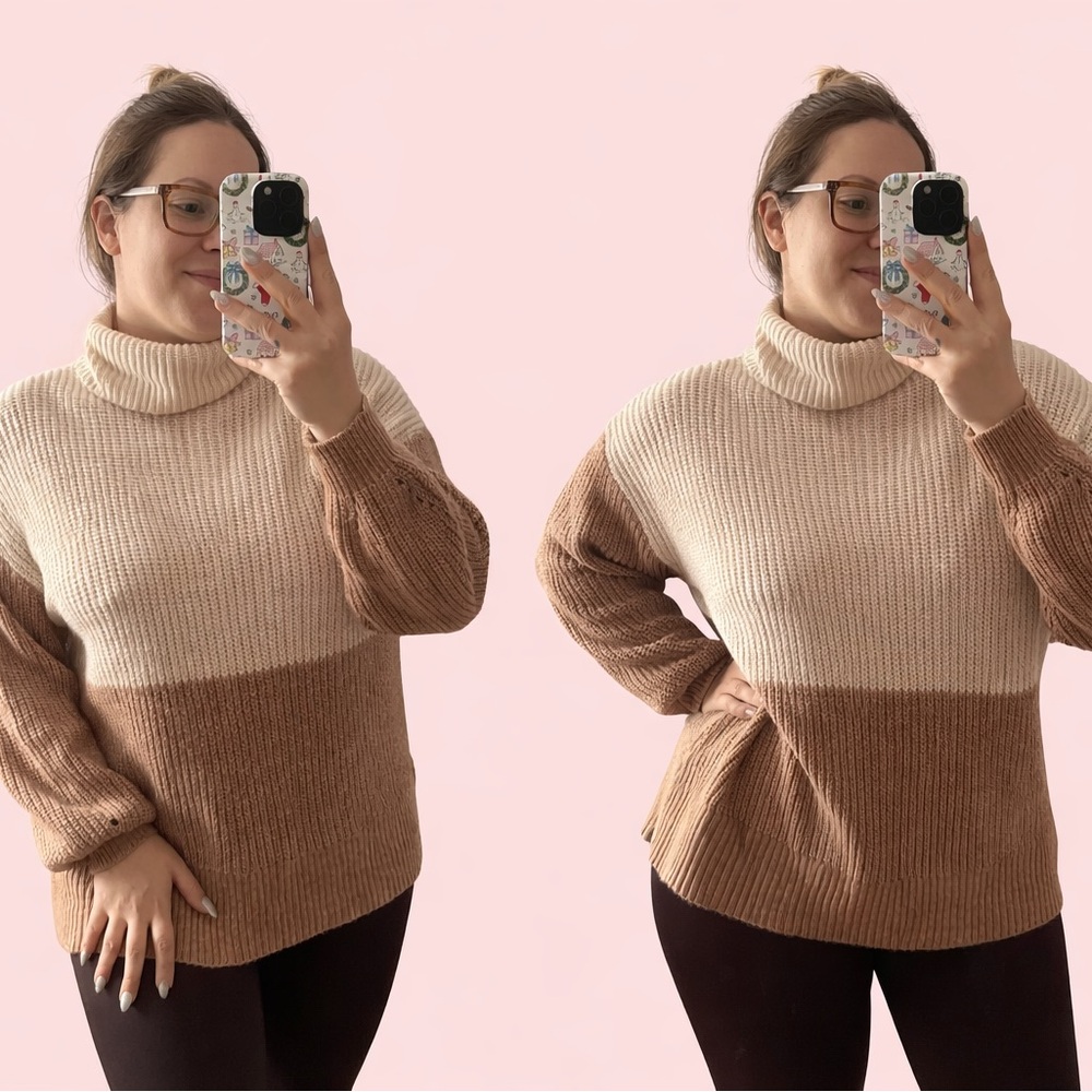 American Eagle Outfitters Cream and Tan Turtleneck Sweater